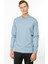 Erkek Sıfır Yaka Basic Uzun Kollu Pamuklu T-Shirt Mavi 3