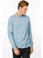 Erkek Sıfır Yaka Basic Uzun Kollu Pamuklu T-Shirt Mavi 4