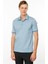 Erkek Polo Yaka Yakası Şerit Desenli T-Shirt Mavi 3
