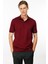 Erkek Polo Yaka Yakası Şerit Desenli T-Shirt Bordo 1