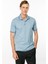 Erkek Polo Yaka Yakası Şerit Desenli T-Shirt Mavi 4