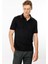Erkek Polo Yaka Yakası Çizgili T-Shirt Siyah 1