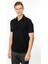 Erkek Polo Yaka Yakası Şerit Desenli T-Shirt Siyah 1