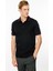 Erkek Polo Yaka Yakası Şerit Desenli T-Shirt Siyah 4