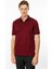 Erkek Polo Yaka Yakası Şerit Desenli T-Shirt Bordo 3