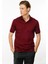 Erkek Polo Yaka Yakası Şerit Desenli T-Shirt Bordo 4