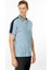 Erkek Polo Yaka Omuzu Şeritli T-Shirt Mavi 1