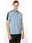 Erkek Polo Yaka Omuzu Şeritli T-Shirt Mavi 3