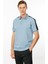 Erkek Polo Yaka Omuzu Şeritli T-Shirt Mavi 4