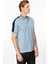 Erkek Polo Yaka Omuzu Şeritli T-Shirt Mavi 5