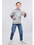 Erkek Çocuk Üç Ip Kot Detaylı Şardonlu Kapüşonlu Sweatshirt Gri MRN7010 1
