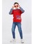 Erkek Çocuk Üç Ip Kot Detaylı Şardonlu Kapüşonlu Sweatshirt Kırmızı MRN7010 1