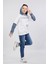 Erkek Çocuk Üç Ip Kot Detaylı Şardonlu Kapüşonlu Sweatshirt Beyaz MRN7010 1