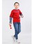 Erkek Çocuk Üç Ip Kot Detaylı Şardonlu Kapüşonlu Sweatshirt Kırmızı MRN7009 2