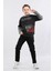 Erkek Çocuk Üç Ip Kot Detaylı Şardonlu Kapüşonlu Sweatshirt Füme MRN7010 1