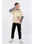 Erkek Çocuk Üç Ip Kot Detaylı Şardonlu Kapüşonlu Sweatshirt Bej MRN7010 1