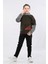 Erkek Çocuk Üç Ip Kot Detaylı Şardonlu Kapüşonlu Sweatshirt Haki MRN7009 1