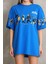 Bisiklet Yaka Baskılı Oversize T-Shirt - Mavi 3