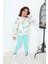 Kız Çocuk Yeni Sezon Aqua Mavi Kelebek Fiyonk Desen Fitilli Tayt Sweatshirt Alt Üst Takım 2