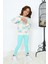 Kız Çocuk Yeni Sezon Aqua Mavi Kelebek Fiyonk Desen Fitilli Tayt Sweatshirt Alt Üst Takım 3