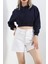 Şardonlu Owersize Crop Sweat Lacivert - 21391.200. 1