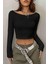 Merry See Kayık Yaka Örme Uzun Kollu Crop Top Bluz Siyah 1