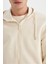 Regular Fit Kapüşonlu Içi Yumuşak Tüylü Sweatshirt Hırka Kum 5