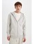 Regular Fit Kapüşonlu Içi Yumuşak Tüylü Sweatshirt Hırka Lt.grey 4