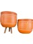 Ev Dekorasyon Nakış Desenli Toprak Saksı Saksılık Salon Çiçeklik İkili Set Ayaksız - 3 Ayaklı- 19 CM 1
