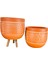 Ev Dekorasyon Nakış Desenli Toprak Saksı Saksılık Salon Çiçeklik İkili Set Ayaksız - 3 Ayaklı- 19 CM 4