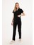 Premium Likralı Siyah Hemşire Forması - Cerrahi Takım - Scrubs Takım - Unisex - XS 5