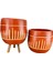 Dik Çizgi Desenli Toprak Saksı Saksılık Salon Çiçeklik İkili Set Ayaksız - 3 Ayaklı- 19 CM 3