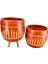Dik Çizgi Desenli Toprak Saksı Saksılık Salon Çiçeklik İkili Set Ayaksız - 3 Ayaklı- 19 CM 4