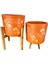 Kaktüs Desenli Toprak Saksı Saksılık Salon Çiçeklik İkili Set 3 Ayaklı- 4 Ayaklı- 19 CM 5