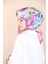 Pembe Sisli Menekşe Desen Eşarp 3