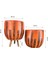 Ev Dekorasyon Aksesuar Siyah Çizgi Desenli Toprak Saksı Saksılık Salon Çiçeklik İkili Set Ayaksız - 3 Ayaklı- 19 CM 2