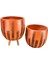 Ev Dekorasyon Aksesuar Siyah Çizgi Desenli Toprak Saksı Saksılık Salon Çiçeklik İkili Set Ayaksız - 3 Ayaklı- 19 CM 5
