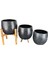 Ev Dekorasyon Aksesuar Siyah Granit Toprak Saksı Saksılık Salon Çiçeklik Üçlü Set- 19 CM 3