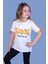 Kız Çocuk Kolları Şerit Detaylı Baskılı Tişört 1