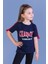 Kız Çocuk Kolları Şerit Detaylı Baskılı Tişört 1