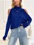 Saks Mavi Omzu Açık Kolları Dekolte Detaylı Balıkçı Yaka 3