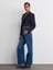 71688 Taşlanmış Wideleg Denim Pantolon-Lacivert 2