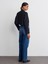 71688 Taşlanmış Wideleg Denim Pantolon-Lacivert 3