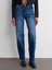 71688 Taşlanmış Wideleg Denim Pantolon-Lacivert 5