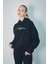 Yazı Nakışlı Beli Lastikli Kapüşonlu Sweatshirt 1