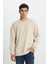 Loose Fit Rahat Kesim Bisiklet Yaka %100 Pamuk Bej Sweatshirt 3