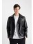 Su Ve Rüzgar İtici Slim Fit Dar Kesim Mevsimlik Astarlı Fermuarlı İç Cepli Suni Deri Biker Mont C5715AX24AU 1
