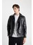Su Ve Rüzgar İtici Slim Fit Dar Kesim Mevsimlik Astarlı Fermuarlı İç Cepli Suni Deri Biker Mont C5715AX24AU 3