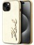 Apple iPhone 15 Kılıf Lisanslı 3D Kl Yazılı Tüylü Arka Yüzey Saffiano Rhinestones Gold 1
