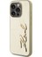 Apple iPhone 15 Pro Kılıf Lisanslı 3D Kl Yazılı Tüylü Arka Yüzey Saffiano Rhinestones Gold 2